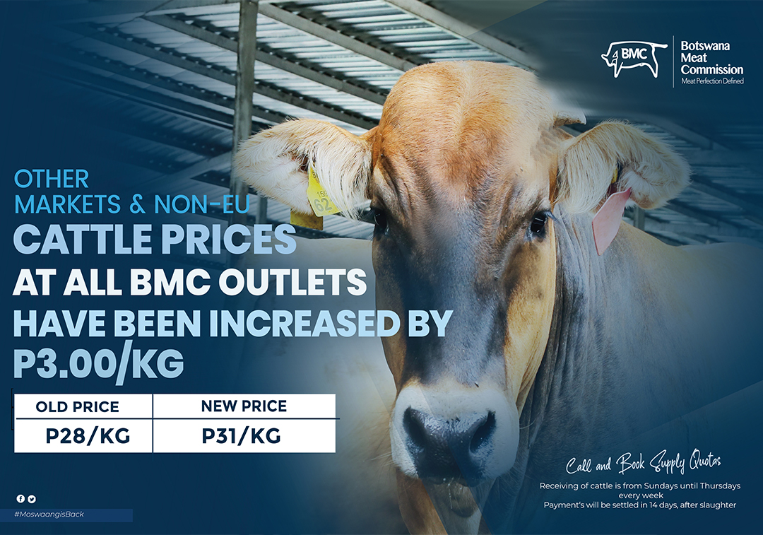 OTHER MARKETS & NON-EU CATTLE PRICES ALL BMC OUTLETS INCREASED BY P3.00/KG